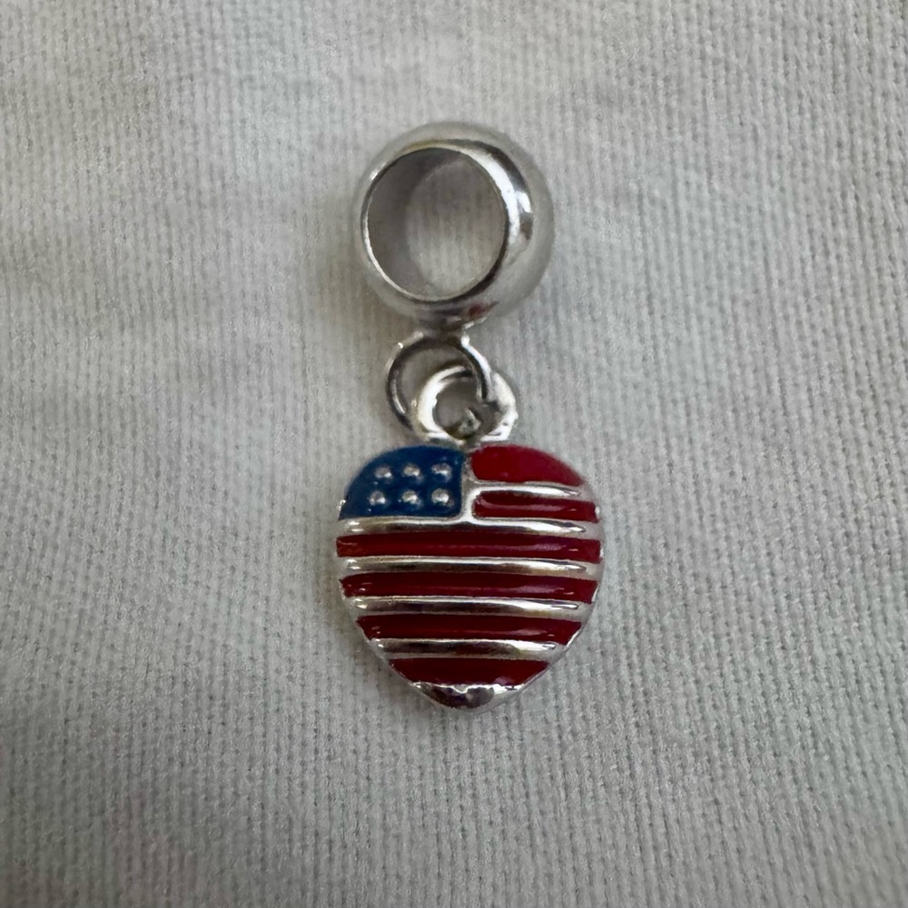 Silver Patriotic Heart Dangle Charm - Red & Blue - Picture 2 of 4